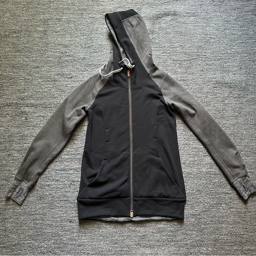 Lululemon Sweatshirt Women 4 Black Gray Hoodie Full Zip Jersey Outdoor Walk Hike